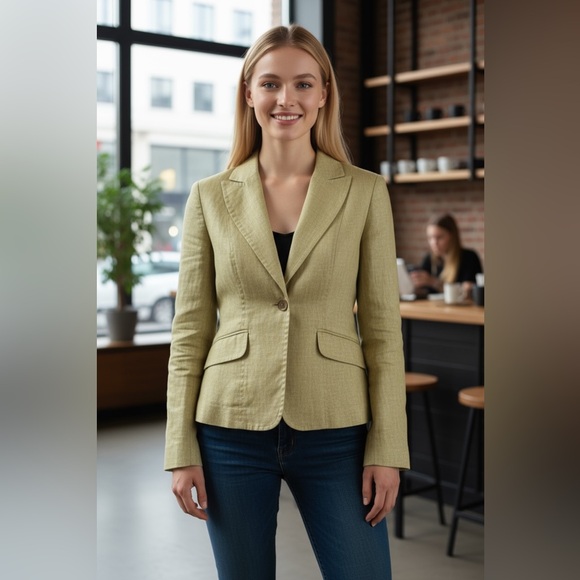 VTG Y2K 90’s-Bebe-size 4- yellow tone- 100% linen herringbone blazer - Picture 1 of 9